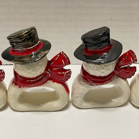 Hand Painted Porcelain Snowman Napkin Rings Set of 6 Christmas Holiday - Picture 10 of 15
